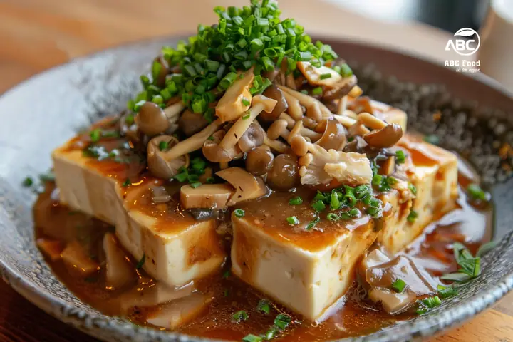 1. Đậu hũ non sốt nấm kim châm, nấm đùi gà