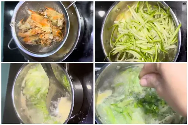 Nấu canh bầu với đầu tôm