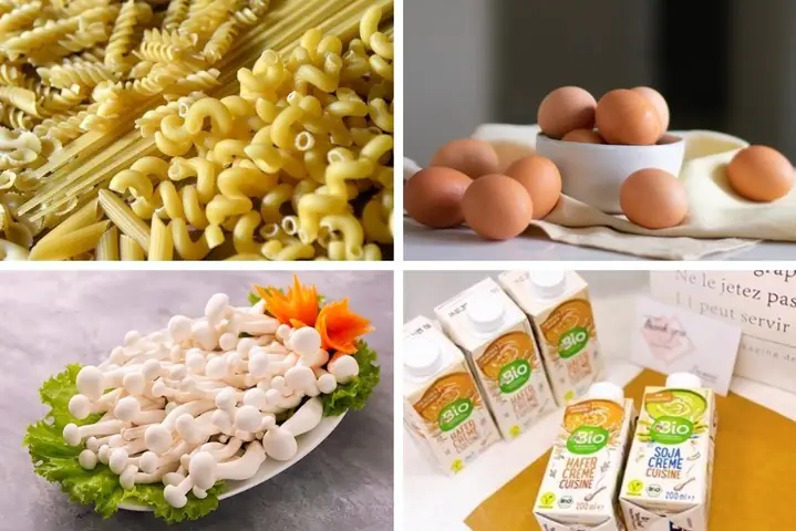 2Nui xào trứng cho bé với nấm 2Nui xào trứng cho bé với nấm