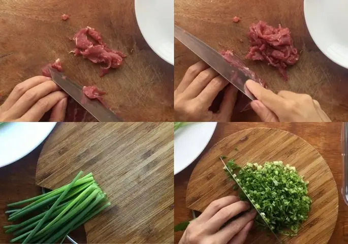 Sơ chế thịt thăn và rau thơm