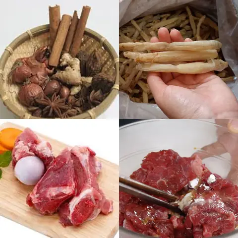 Nguyên liệu nấu phở với sá sùng: