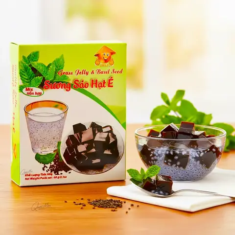 Sương Sáo Hạt É Smile – Grass Jelly & Basil Seed – Bộ Đôi Giải Khát Hoàn Hảo Cho Mùa Hè ở Mỹ