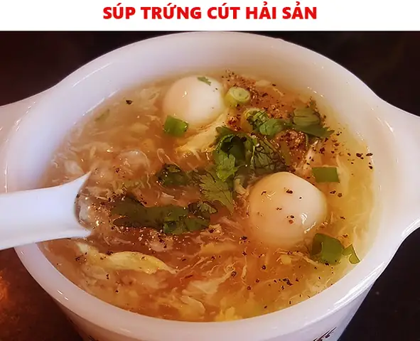 Trình bày món súp trứng cút hải sản Trình bày món súp trứng cút hải sản