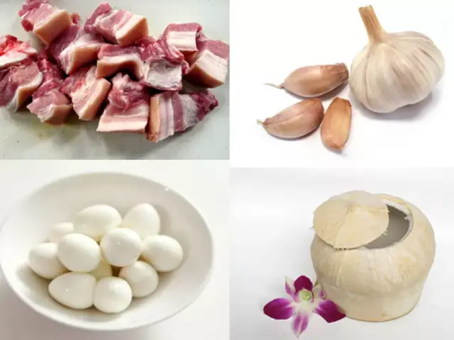 Nguyên liệu thịt kho tàu ngày tết bao gồm: