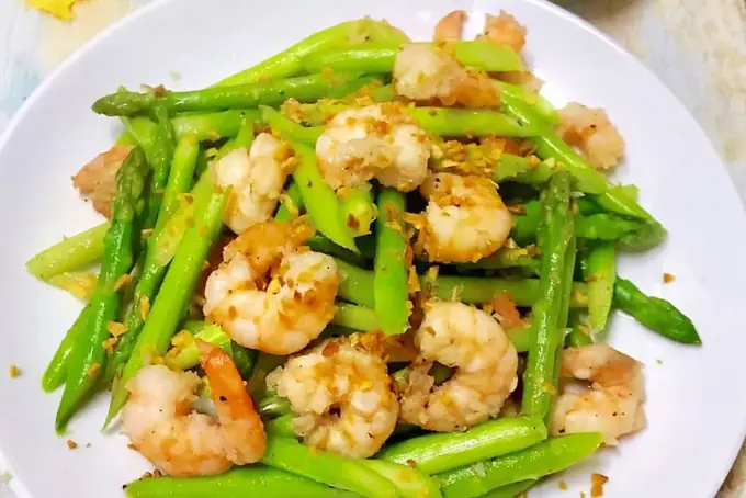 Thành phẩm nõn tôm xào măng tây