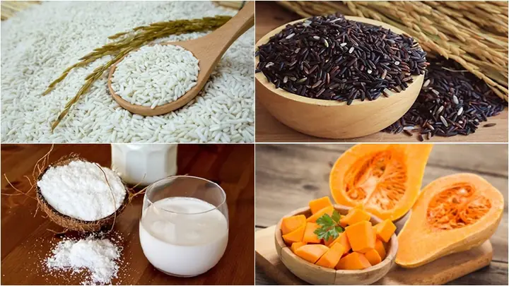 1Nguyên liệu làm món xôi bí đỏ