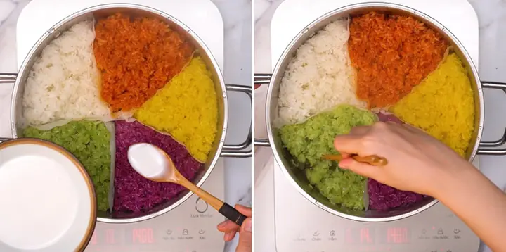 Tạo khuôn đẹp cho đĩa xôi ngũ sắc