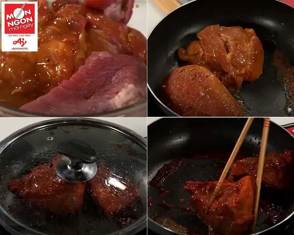 Bước 2: Ướp thịt và làm thịt xá xíu bằng chảo