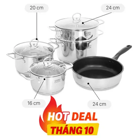 Bộ nồi chảo inox 5 đáy Green Cook GCS241-T1