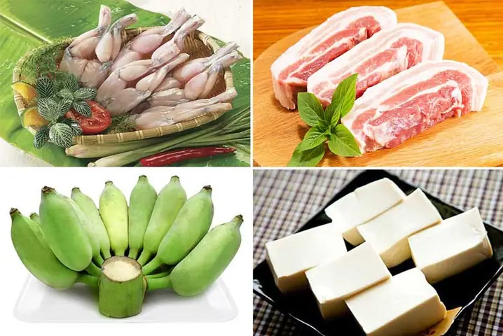 1. Nguyên liệu chuẩn bị làm lẩu ếch chuối đậu 1. Nguyên liệu chuẩn bị làm lẩu ếch chuối đậu