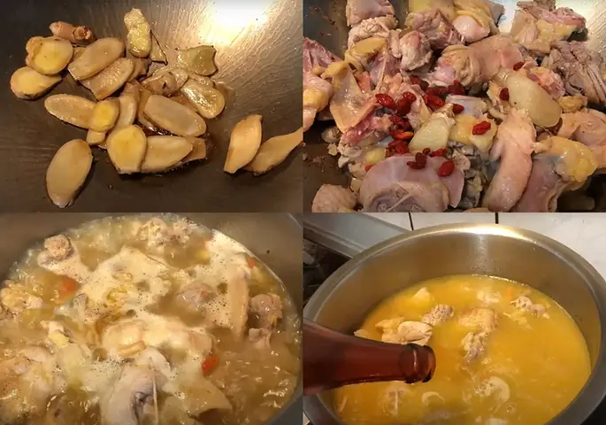 Nấu canh gà rượu gừng Nấu canh gà rượu gừng
