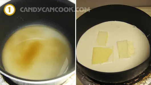 Chuẩn bị sẵn các nguyên liệu trước khi làm nấu kẹo Caramel Chuẩn bị sẵn các nguyên liệu trước khi làm nấu kẹo Caramel
