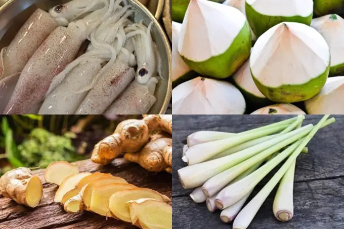 Nguyên liệu làm mực hấp nước dừa tươi(cho 4 người)