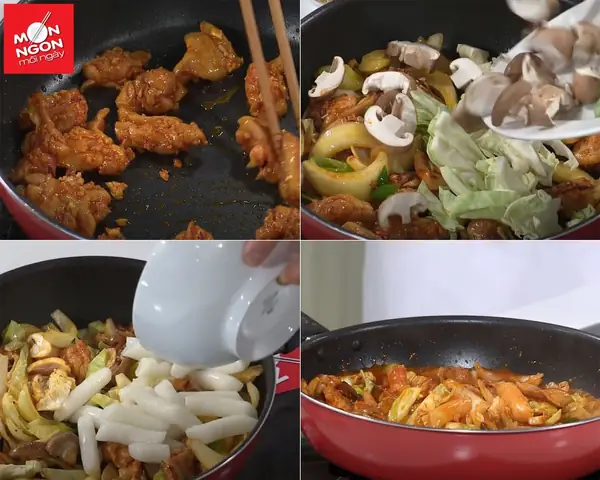 Bước 4: Xào bánh gạo Bước 4: Xào bánh gạo