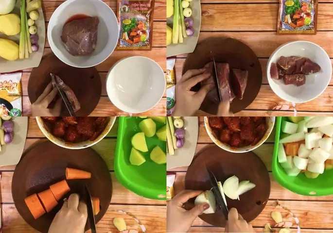 Sơ chế thịt bò và rau củ Sơ chế thịt bò và rau củ