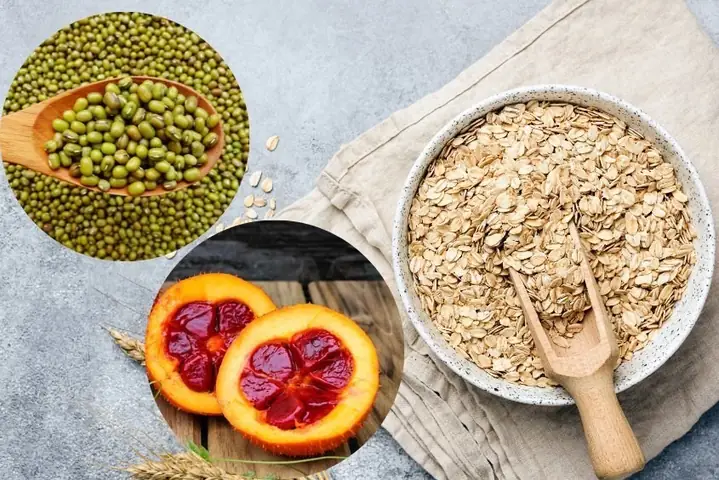 5.1 Xôi Yến Mạch Với Gấc Và Đậu Xanh 5.1 Xôi Yến Mạch Với Gấc Và Đậu Xanh