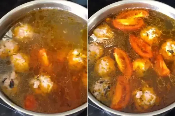 Nấu nước dùng cho món bún sườn bung