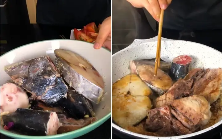 Bước 2:Chiên sơ cá thu để thịt săn, không bở và không mùi tanh