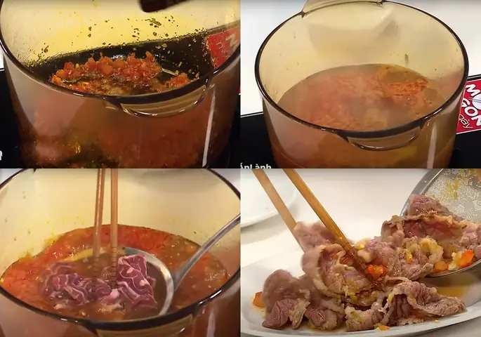 Ninh xương và làm nước bún riêu cua bắp bò Ninh xương và làm nước bún riêu cua bắp bò