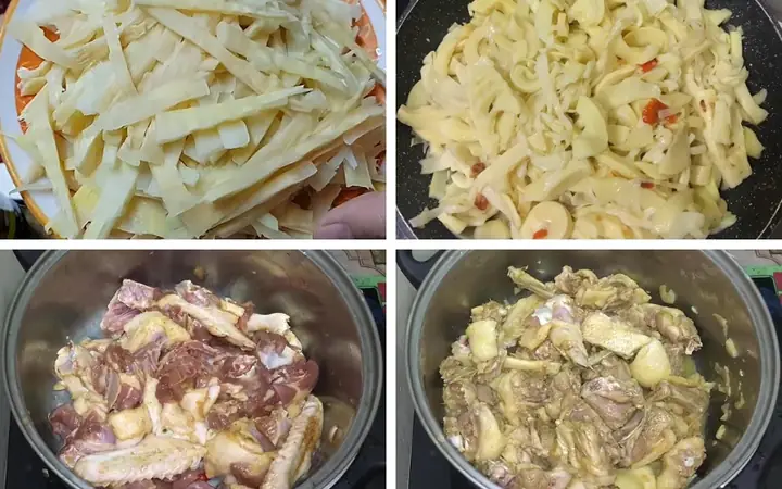 Bước 5Xào măng và thịt vịt