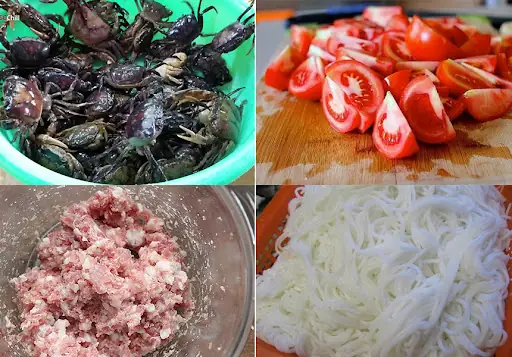 Nguyên liệu nấu bún riêu cua đồng Nguyên liệu nấu bún riêu cua đồng