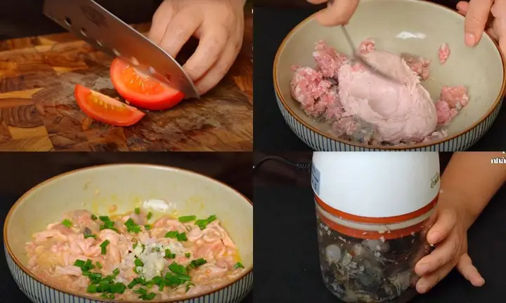 Sơ chế tôm, thịt và các nguyên liệu