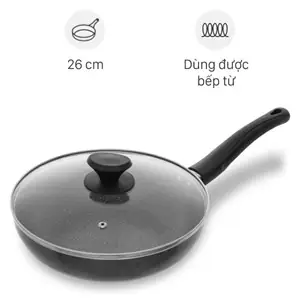 Chảo nhôm sâu chống dính vân đá đáy từ nắp kính Delites CE005-26