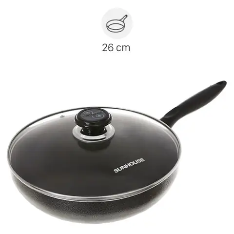 Chảo nhôm sâu chống dính nắp kính Sunhouse SHS26K