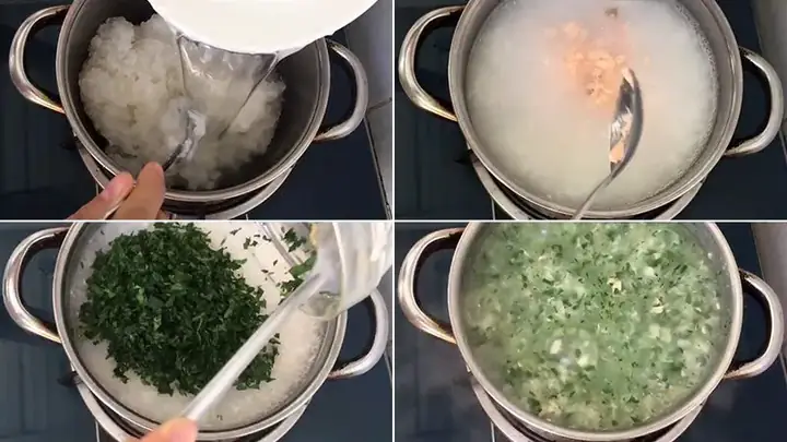 Bước 5: Nấu cháo cá hồi rau ngót