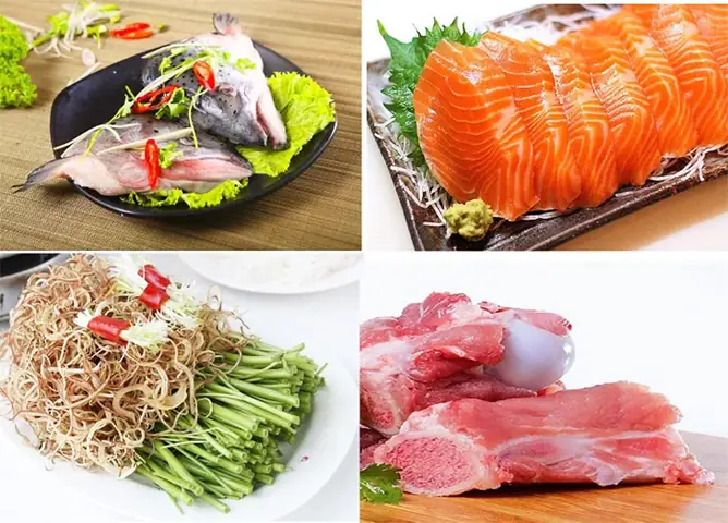 Chuẩn bị nguyên liệu nấu lẩu cá hồi: