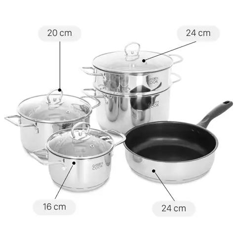 Bộ nồi chảo inox 5 đáy Green Cook GCS241-T1