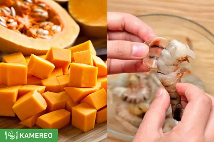 Nấu canh bí đỏ nấu tôm