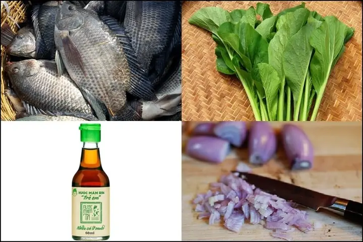 2Canh cải nấu với cá rô cho bé