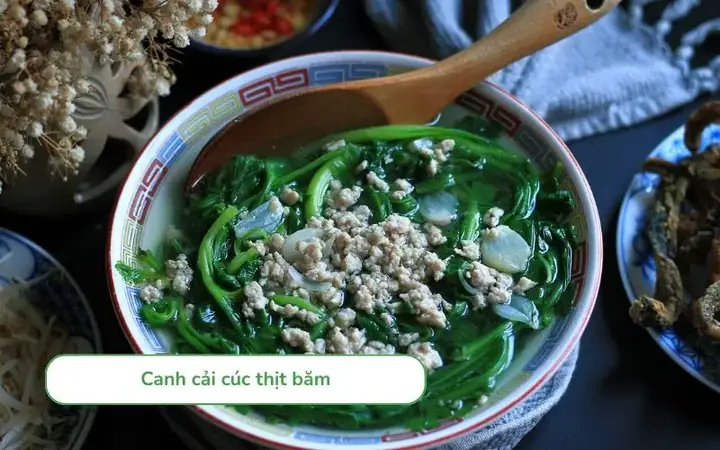 Canh cải cúc thịt băm Canh cải cúc thịt băm