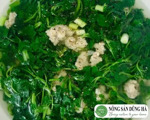 Rau cải xoong nấu canh thịt băm