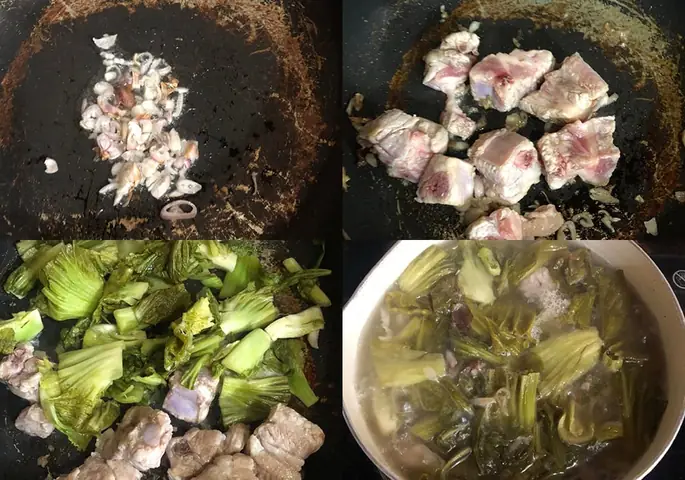 Các bước làm canh cải chua sườn non heo Các bước làm canh cải chua sườn non heo