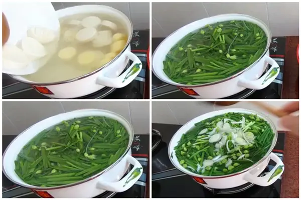 Bước 2: Nấu canh hẹ tàu hũ Bước 2: Nấu canh hẹ tàu hũ