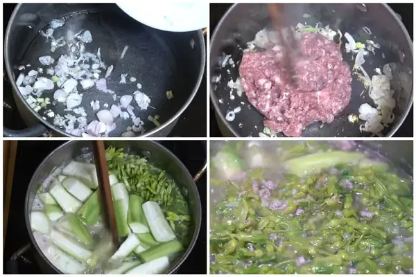 Bước 3: Nấu Canh Hoa Thiên Lý Với Thịt Băm Và Mướp Bước 3: Nấu Canh Hoa Thiên Lý Với Thịt Băm Và Mướp
