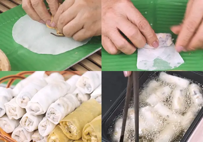 Các bước làm chả giò khoai lang chay Các bước làm chả giò khoai lang chay