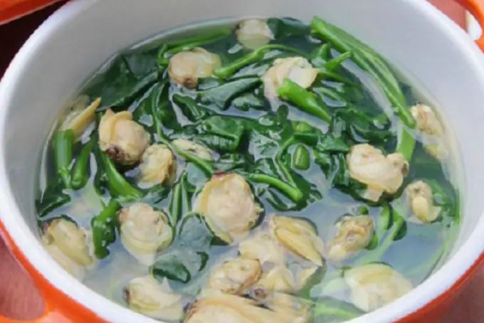 Thành phẩm canh nghêu mồng tơi Thành phẩm canh nghêu mồng tơi