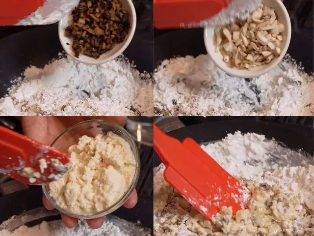 Bước 1: Trộn bột, nấm và óc đậu