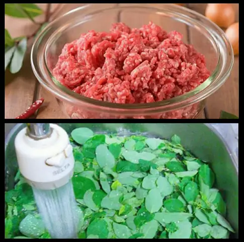 Bước 1: Sơ chế các nguyên liệu nấu canh rau ngót thịt bằm: thịt nạc, rau ngót