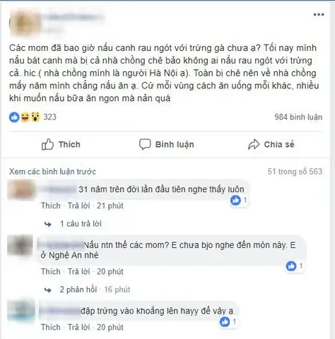 Cô Ấy Kể, Mấy Năm Rồi Từ Ngày Lấy Chồng Chẳng Có Mấy Cơ Hội Vào Bếp Nấu Nướng. Tối Nay Vừa Ra Tay Trổ Tài Làm Món Canh Rau Ngót Trứng Gà Thì Bị Chê Thậm Tệ, Khiến Cô Rất Buồn Lòng.