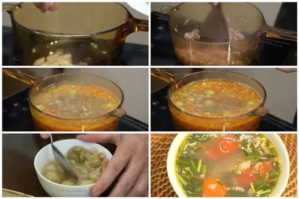 Bước 4: Nấu Canh Chua Thịt Băm Sấu Bước 4: Nấu Canh Chua Thịt Băm Sấu