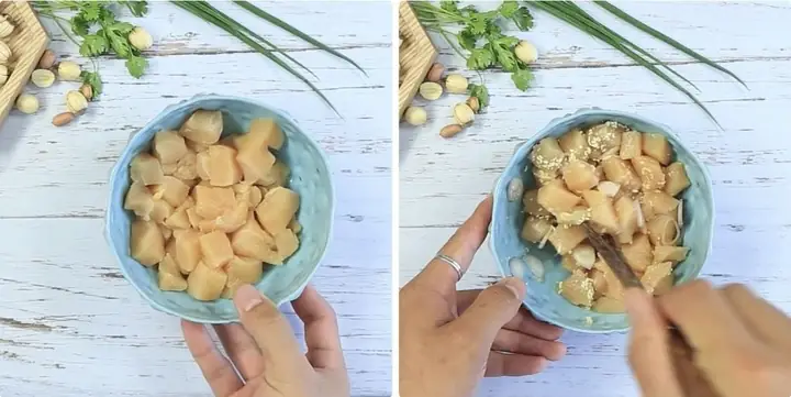 A. Sơ chế và ướp thịt gà