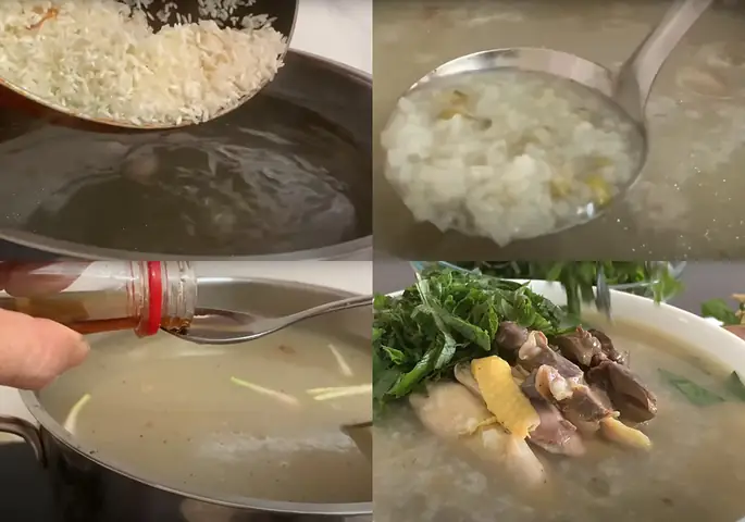 Nấu cháo gà tía tô Nấu cháo gà tía tô