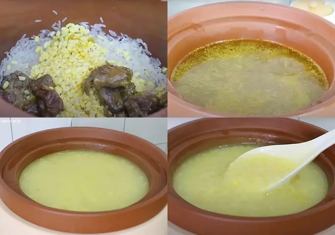 Các bước nấu cháo thịt bò đậu xanh