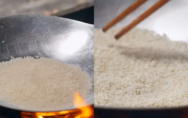 Bước 4Rang gạo để nấu cháo Bước 4Rang gạo để nấu cháo