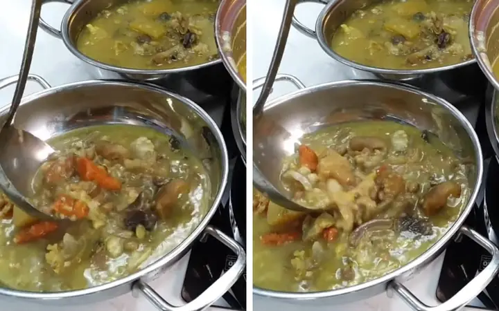 Bước 7: Thêm thịt bò và đu đủ vào cháo
