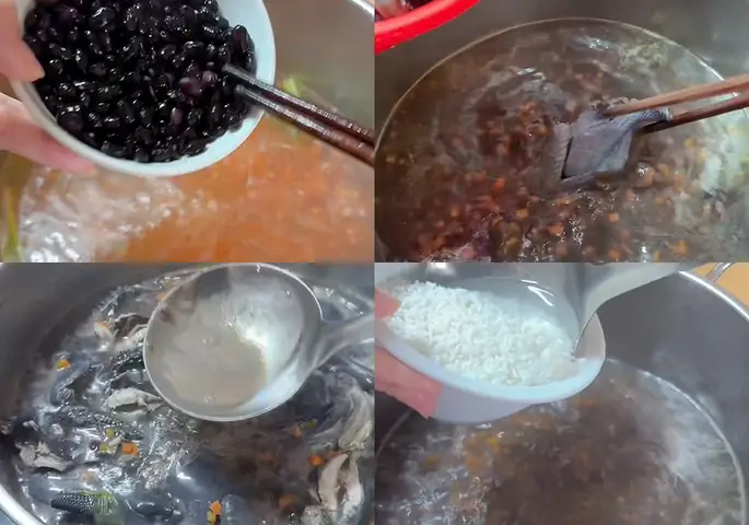 Nấu Cháo Gà Đậu Đen